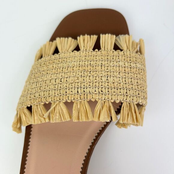 J.Crew Lina Kitten Heels Sandals Woven Raffia Fringe Natural Straw & Leather 9.5 - Picture 5 of 11